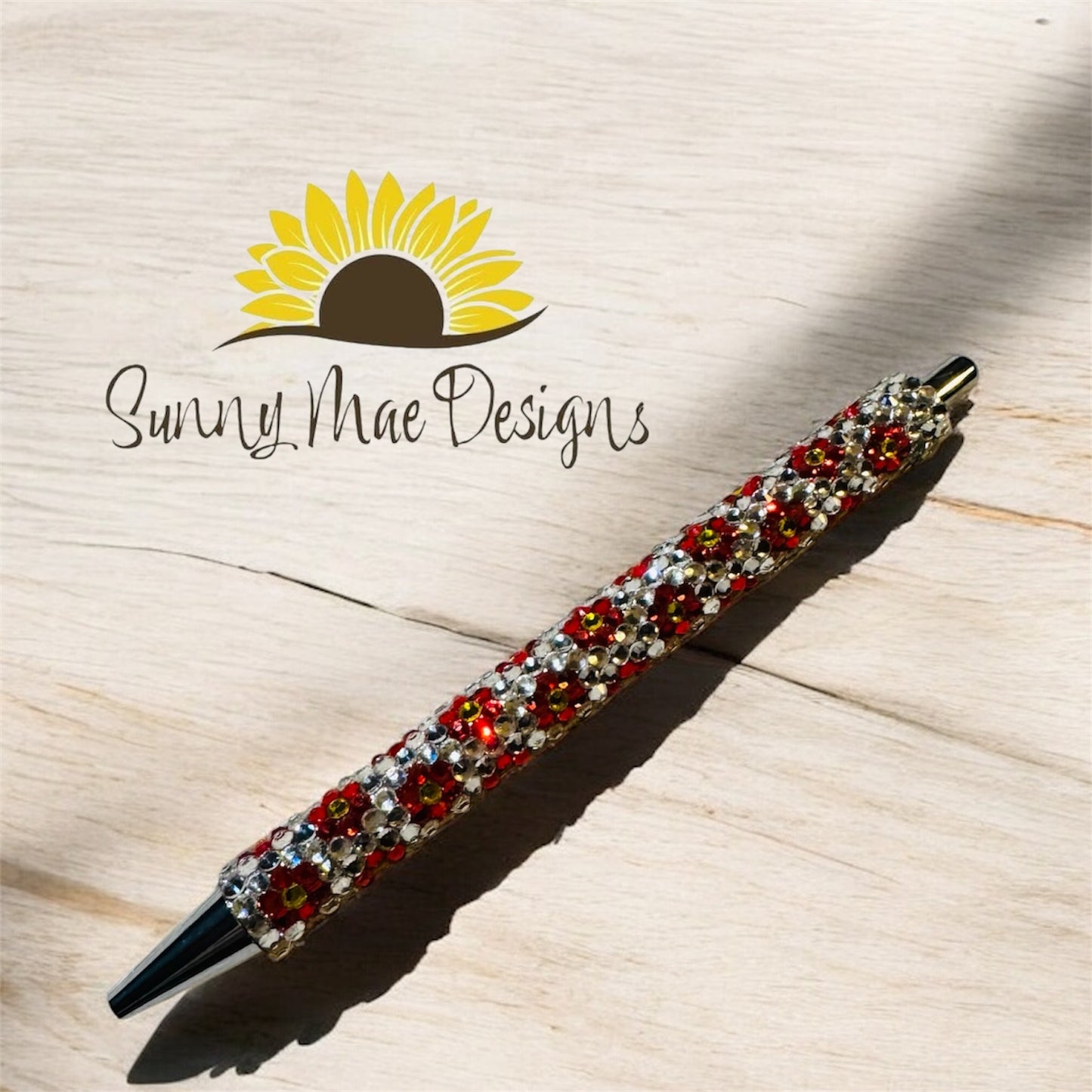 Rhinestone Pen - Red Flowers